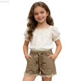 thumbnail image 2 of Liyamei Girls High Waist Denim Shorts with Fringe for Summer School Size 5-15,Brown, 2 of 5