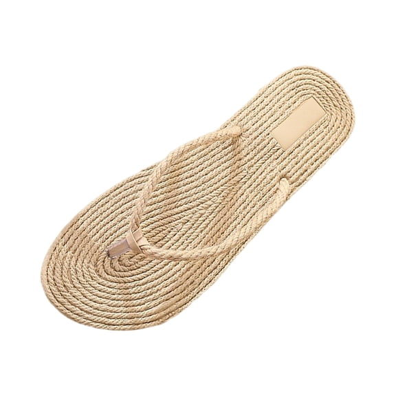 longantii Flip Flops for Women Summer Faux Grass Woven Sandals Fashion Flat Shoes Beach Casual Flip Flops Slide Zapatos Mujer Beige
