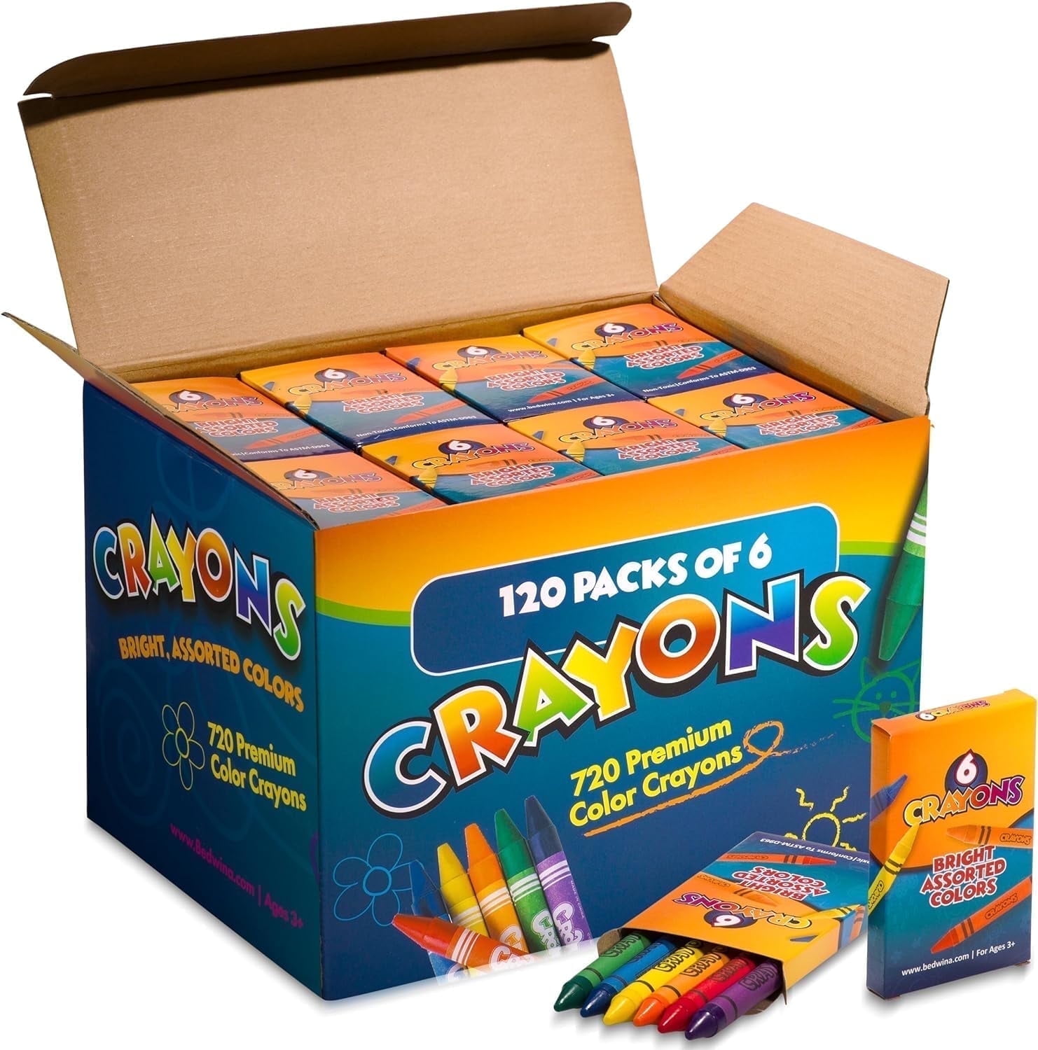 Crayones al por mayor Bedwina - Caja de 120 paquetes de 6, total 720 crayones, útiles escolares al por mayor para niños y niños pequeños, maestros y aulas, crayones de viaje no tóxicos, favores de fiesta, rellenos de bolsas de regalo 2