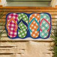 thumbnail image 3 of Evergreen Plaid Flip Flops Shaped Indoor Outdoor Natural Coir Doormat 1'6"x2'6" Multicolored, 3 of 6