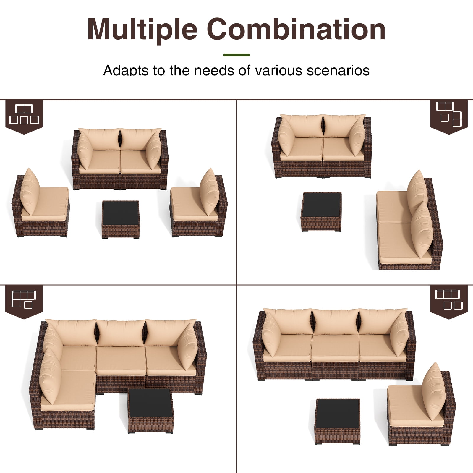 ELPOSUN Patio Furniture Set, Outdoor Patio Furniture Wicker Furniture Couch Set, 5 Pieces Outdoor Sectional Sofa, Patio Furniture Set, Outdoor Patio Set for Porch Furniture (Beige)