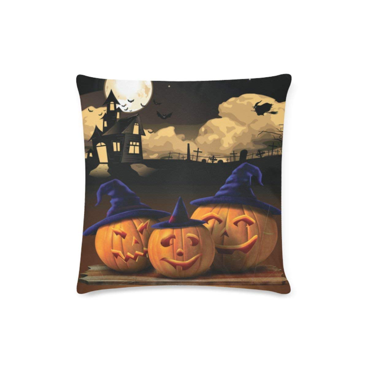 Cute & Sassy Custom Designs Halloween Pattern Ghosts Multicolor Witches & Pumpkins Throw Pillow 16x16 Bats