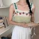 thumbnail image 4 of Womens Summer Floral Cami with Contrasting Colors Hollow Sleeveless Knit Crop Tops Square Neck Tank Top brown, 4 of 4