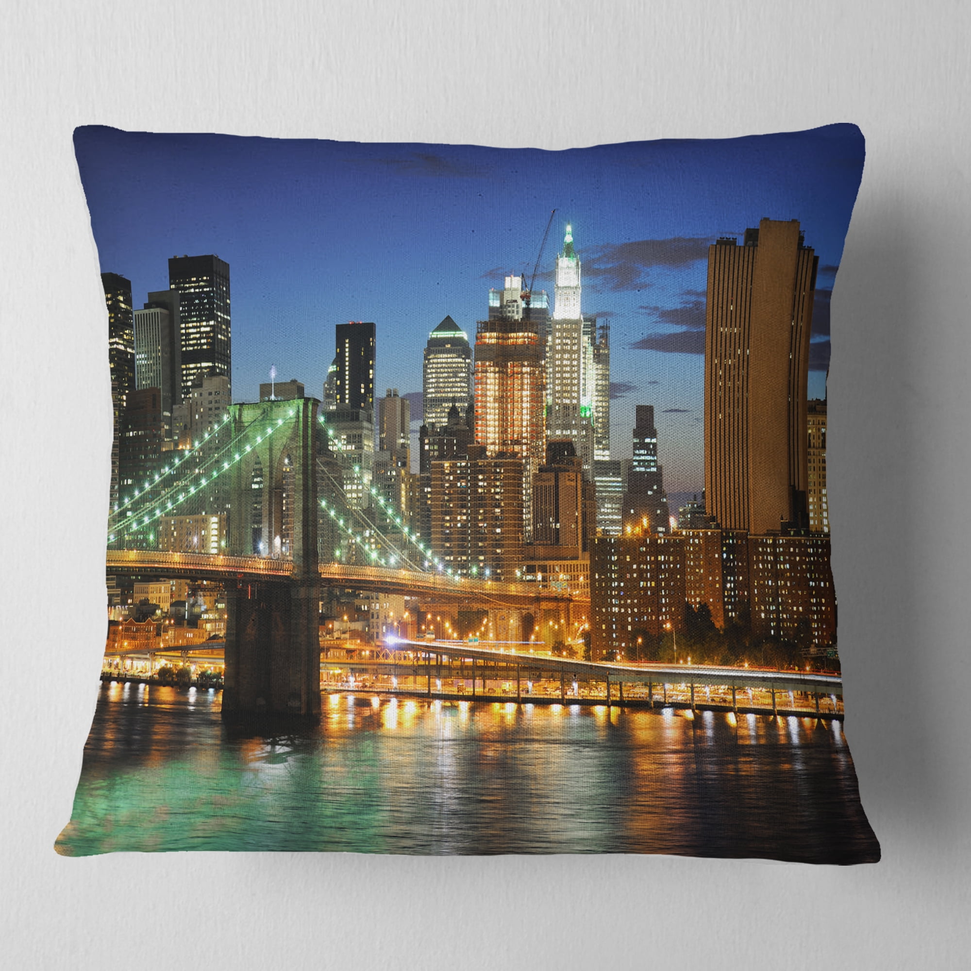 Designart Big Apple after Sunset - Cityscape Photo Throw Pillow - 18x18