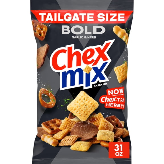 Chex Mix Bold Garlic and Herb Snack Mix, Snacks, Tailgate Size, 31 oz
