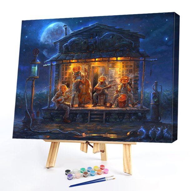 Cuadros Decorativos Pintura de lienzo de calabaza de Halloween por números dibujo pintado a mano al óleo decoración del hogar Likrtyny embutido en tela