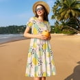 thumbnail image 4 of Naloa Lemon Leaves Print Womens Summer A-Line Dress with Pockets,Short Sleeve Dresses,Flowy Beach Swing Dress for Vacation Travel, 4 of 6