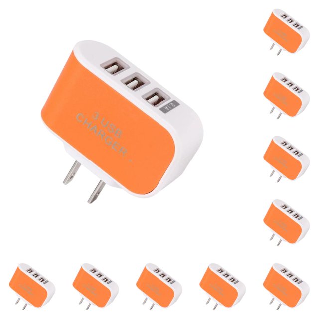 Matsuzay de caramelos 3USB LED emisor de luz AC100-240V dispositivo de carga de pared de teléfono móvil adaptador de cámaras Oficina Naranja Enchufe de EE. UU. 10piezas