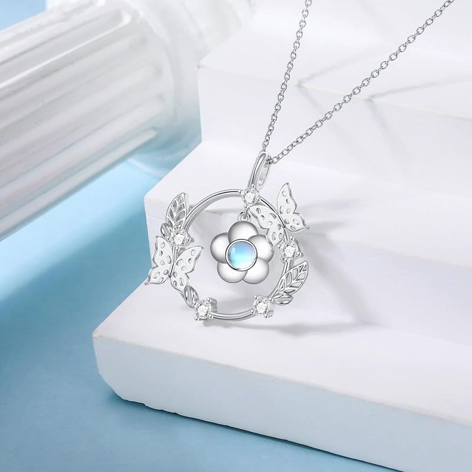 SISGEM Natural Moonstone Butterfly Pendant Necklace for Women 925 Sterling Silver Moonstone Gemstone Jewelry for Her
