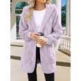 thumbnail image 4 of Womens Fleece Zip Up Jacket with Pockets Oversized Long Hoodie Fuzzy Long Sleeves Jackets Warm Teddy Coat Light Purple L, 4 of 9