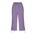 thumbnail image 7 of Nestiefly Cotton Linen Capri Pants for Women Petite Summer Pedal Capris 2026 Elastic High Waist Wide Leg Crop Trouser with Pockets Light Purple L, 7 of 7