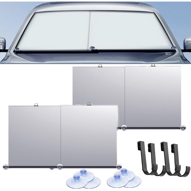 Parasol retráctil automático para coche, parasol retráctil automático para parabrisas de coche, parasol retráctil para parabrisas de coche (2 bolsas)