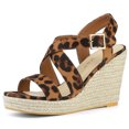 thumbnail image 1 of Alpargatas de Mujer Plataforma Slingback Cuñas Sandalias Leopardo Marrón 7.5 Allegra K, 1 of 7
