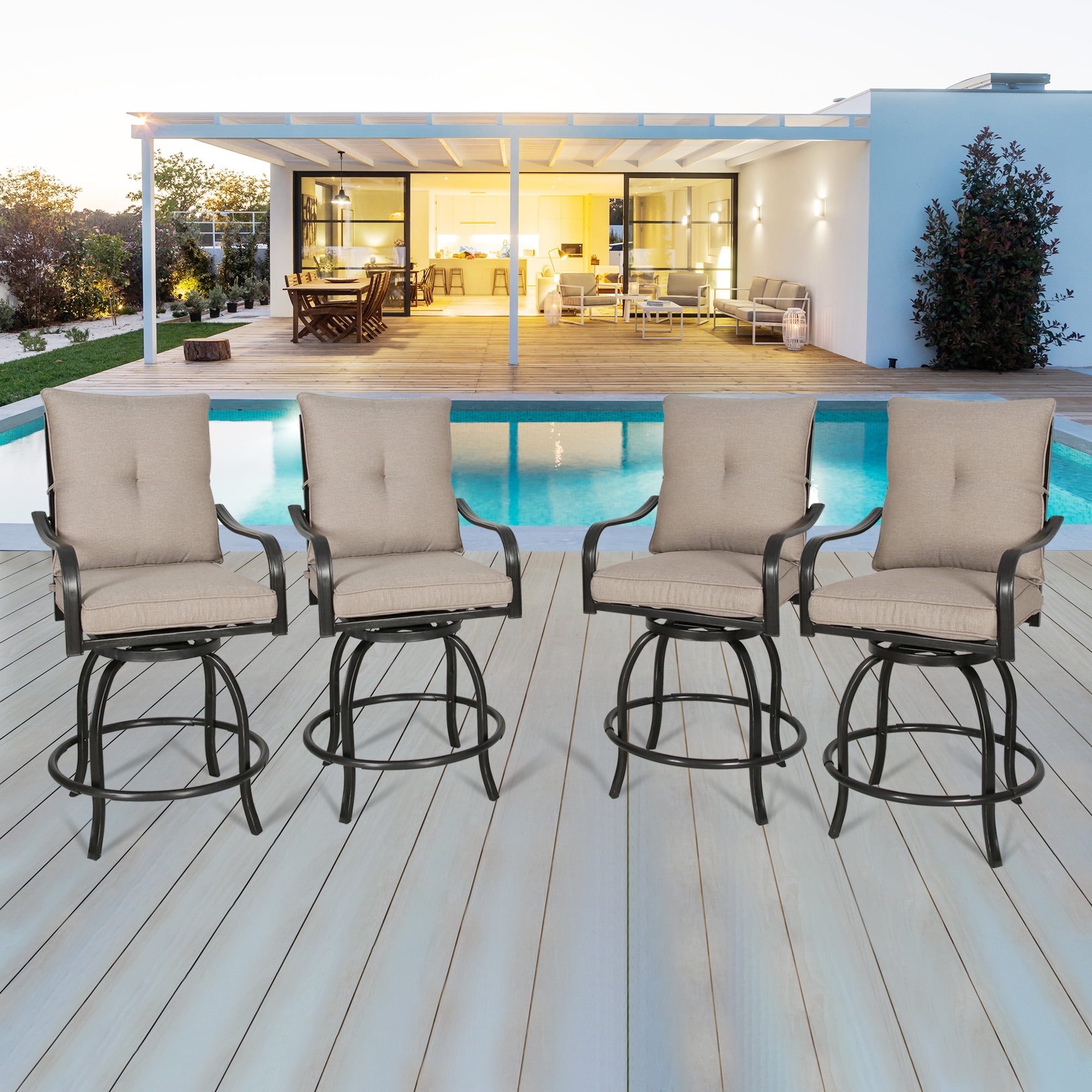 Patio Dining Chair Set, Outdoor Bar Height Swivel Stools