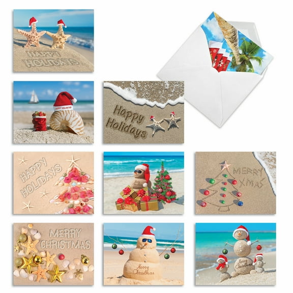 10 Assorted Merry Christmas Note Cards Pack - Season'S Beachin'