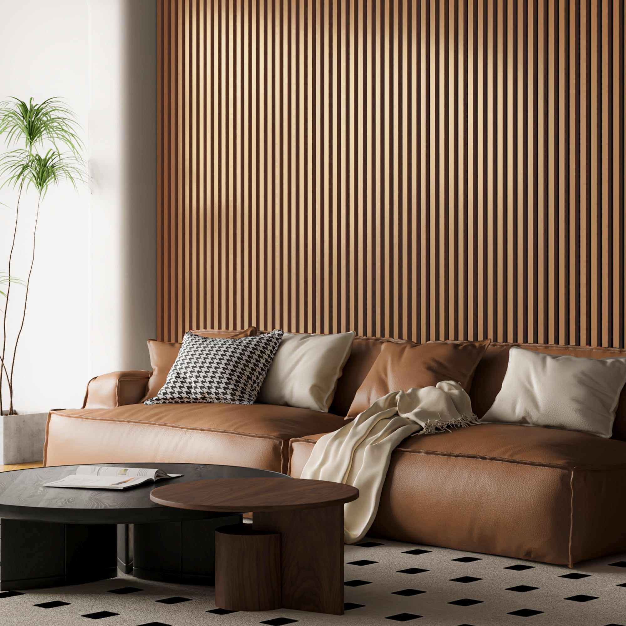 2PCS 24''x94.5'' Wood Slat Acoustic Wall Paneling for Interior and Ceiling Decor,31Sq.ft,Teak
