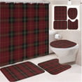 thumbnail image 6 of Christmas Bathroom Decor Set with Waterproof Polyester Shower Curtain, Bath Mat, U-Shaped Toilet Rug, and Seat Cover in Red Plaid, 6 of 8