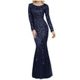 thumbnail image 2 of Tejiojio Fall Clearance Women Long Sleeve Sequined Mesh Mermaid Party Round Neck Evening Dress, 2 of 3