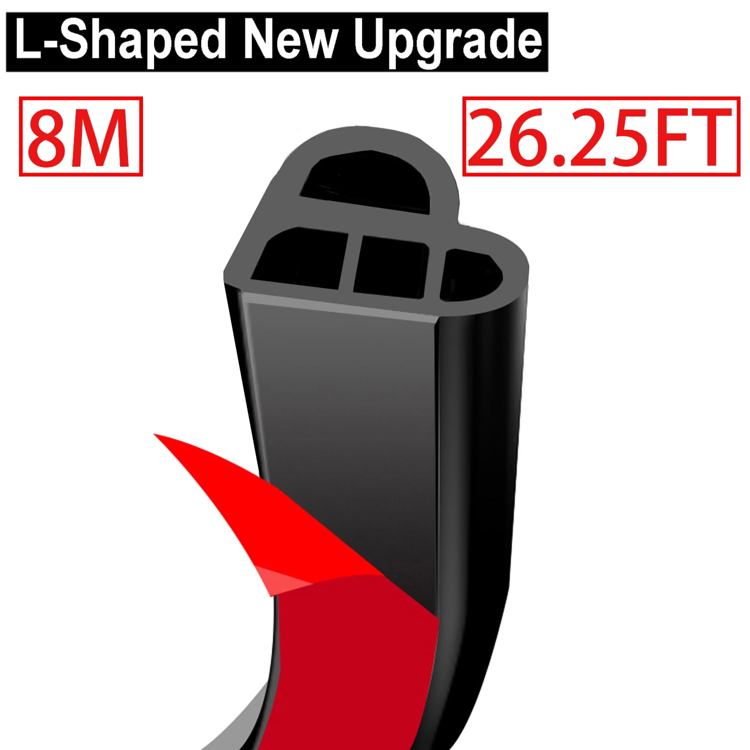 MAXFAVOR 26.25FT/8M L Shape Car Door Rubber Seal Strip Hood Trim Edge