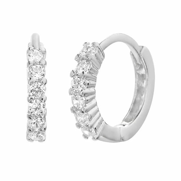 0.50ct White Diamond Simulated Hoop Earrings | 14K White Gold Silver Plated Huggie Hoop Earrings | Small Mini CZ Earrings | Unisex