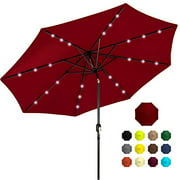 Best Choice Products Parapluie de terrasse éclairé à LED en aluminium et polyester à énergie solaire de 10 pieds avec réglage de l'inclinaison et tissu résistant à la décoloration, rouge