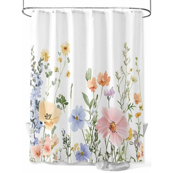 Fsddascl Floral Botanical Shower Curtain Set - 54" x 78" Washable Bathtub Curtain with 12 Hooks, Spring Flowers Farmhouse Waterproof Fabric Stall Shower Curtains for Bathroom/Bathtub Décor