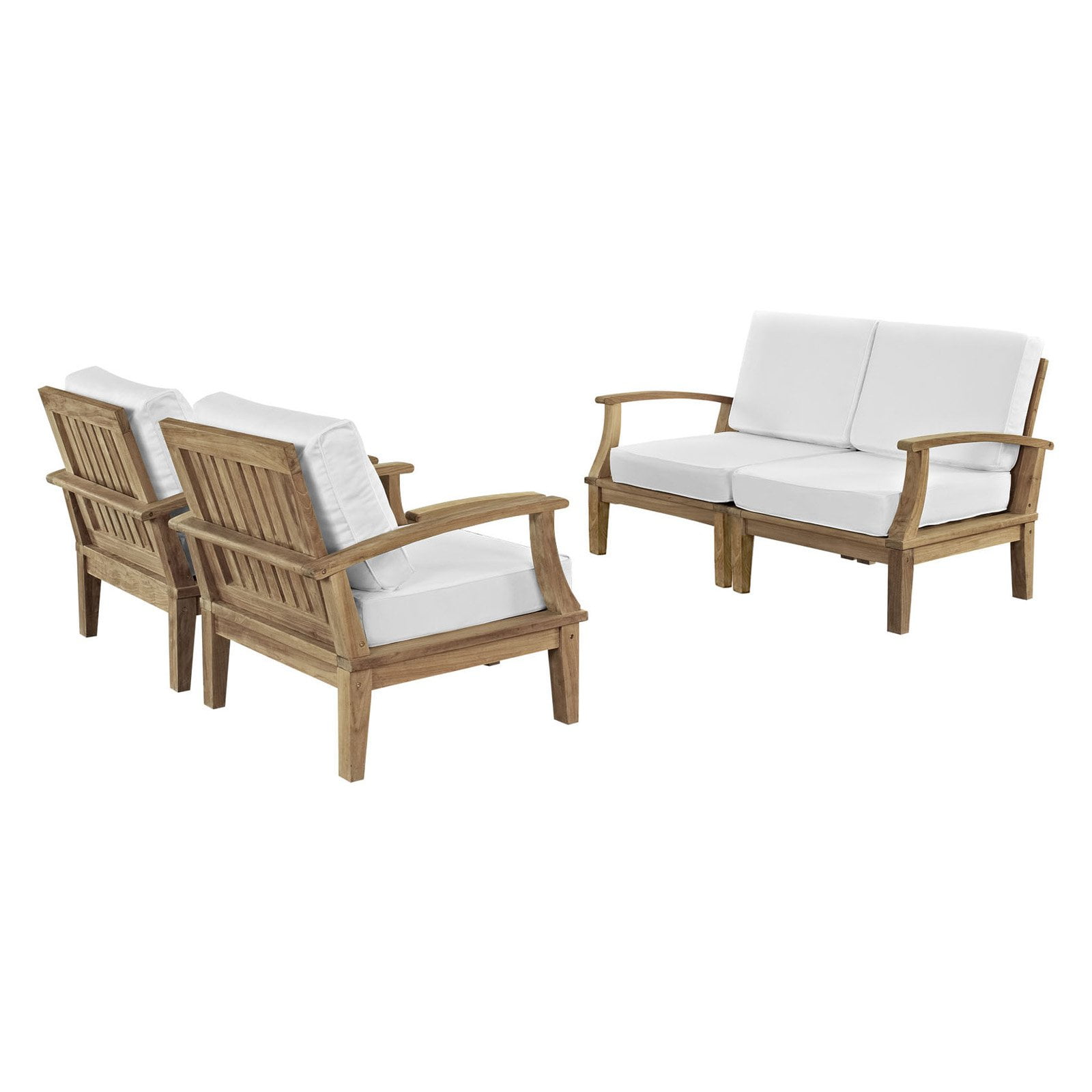 image: Modway Marina 4 Piece Outdoor Patio Teak Sofa Set in Natural White