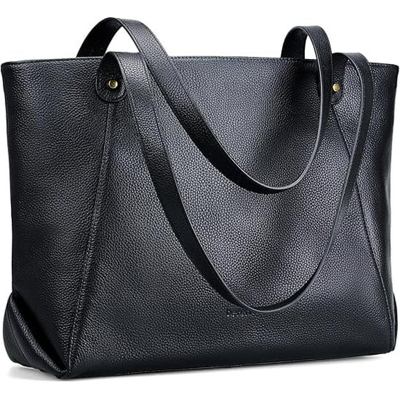 mokzer Large Genuine Leather Tote Bag for Women with Laptop Compartment, Womens Soft Shoulder Purse Work Travel Satchel Bags