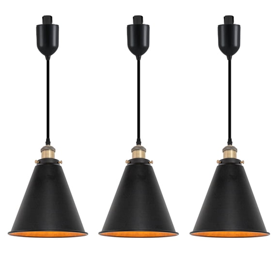 Kiven J-Type Track Lighting Light fixture, Vintage Metal Juno Track Pendant Light with Built-in Cable Wrapper, Adjustable Length for Bedroom Kitchen Home Lighting, 3-Light, Bronze Finish Socket