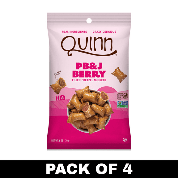 Quinn Snacks PB&J Berry Filled Pretzel Nuggets, Gluten-Free Baked Snack, 6 oz Bags (Pack of 4)