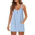 thumbnail image 2 of HVOBTTY Womens Fashion Lightweight Tank Dresses, Summer Dresses for Women, Womens Casual Solid Color Sleeveless Spaghetti Strap V Neck Button Pullover Midi Dresses Light Blue, XL, 2 of 4