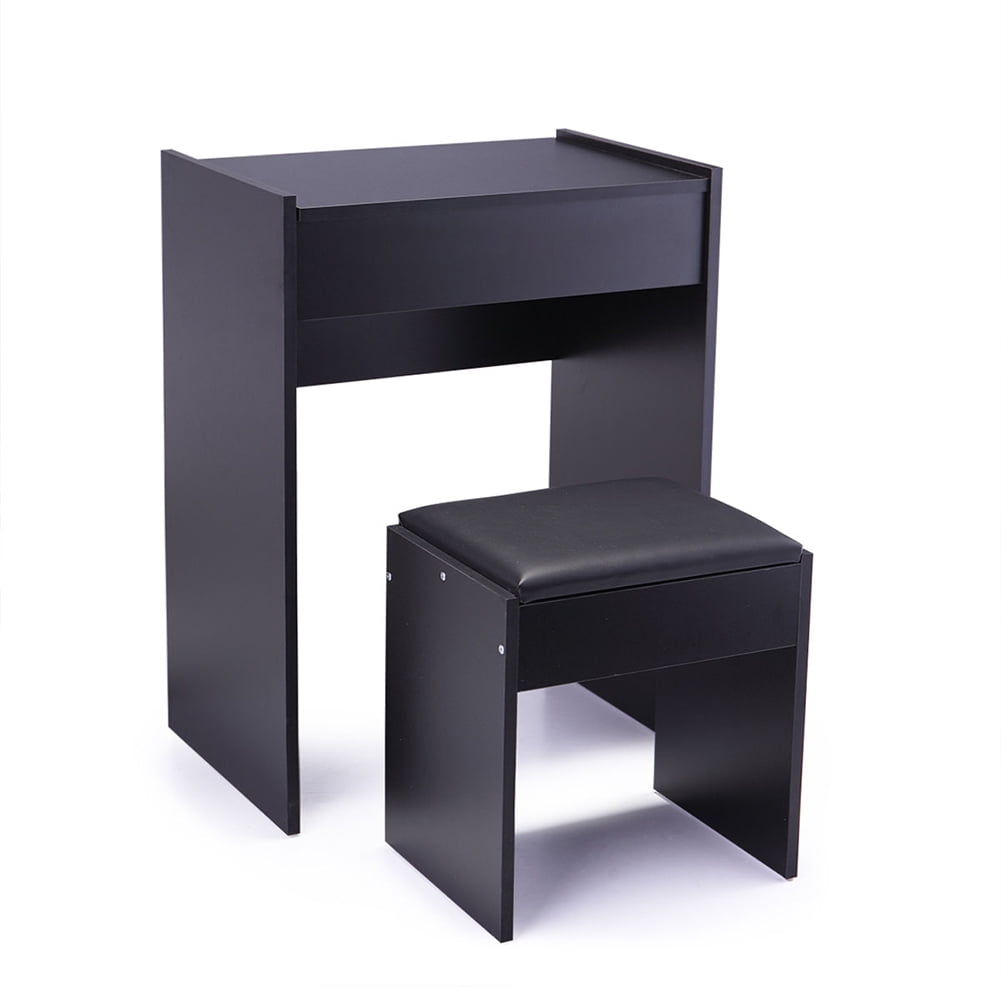 Kadyn Vanity Table and Stool Set, Dressing Table Writing Desk with Flip Top Mirror Makeup and Cushioned Stool, Black Kadyn Vanity Table and Stool Set, Dressing Table Writing Desk with Flip Top Mirror Makeup and Cushioned Stool, Black