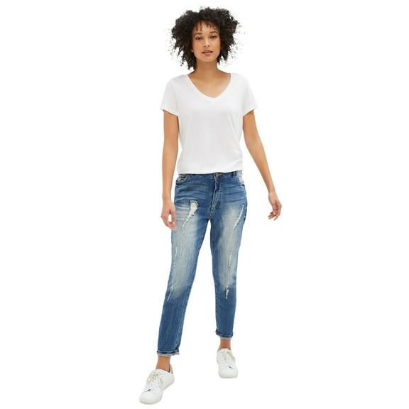 Ellos Comfortable Women's Plus Size Boyfriend Jeans Stretch Denim Mid-Rise