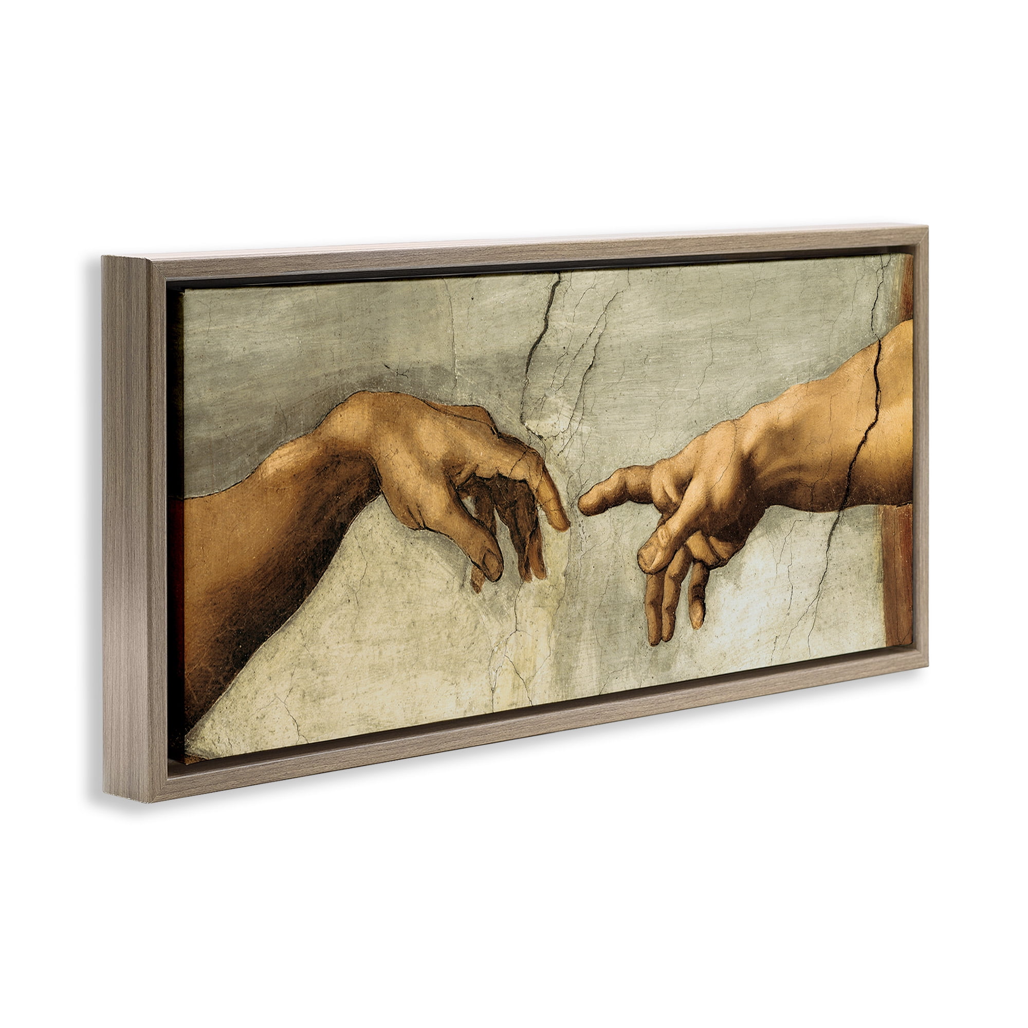 Stupell Industries Hands of The Creation Religious Painting Religious Painting Brown Floater Framed Canvas Art Print Wall Art, 25 x 11