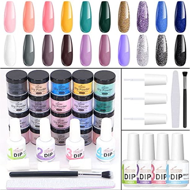 Cooserry Nail Dip Powder Kit 20 Colors Dipping Powder with Base Top