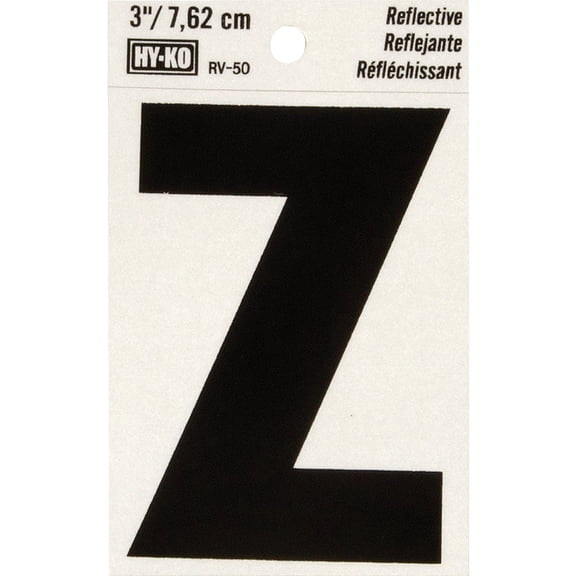 Hy-Ko RV-50/Z Vinyl Self-Stick Reflective with Letter Z, 3", Black