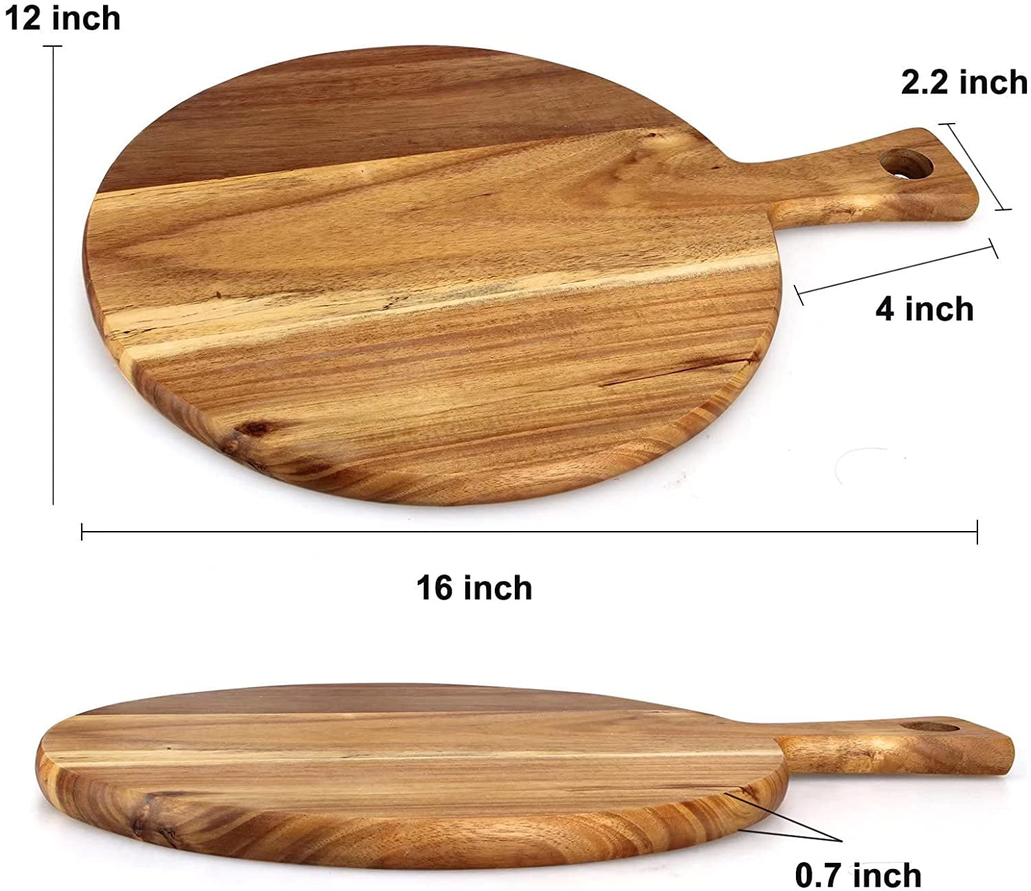 Acacia Wood Cutting Board with Handle Wooden Chopping Board Round Cutting Boards for Kitchen Decor Large Charcuterie Board Tray Teak Meat Cheese Board Bread Serving Platter Butcher Block Pizza Board