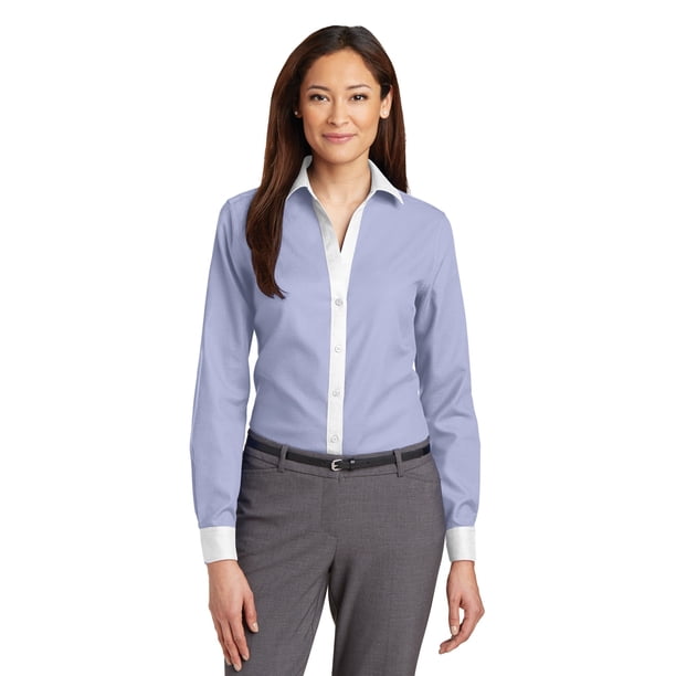 Red House - Camisa de vestir para mujer, diseño de diamantes sin planchar, RH77, color azul y blanco, 4XL casa Roja RH77
