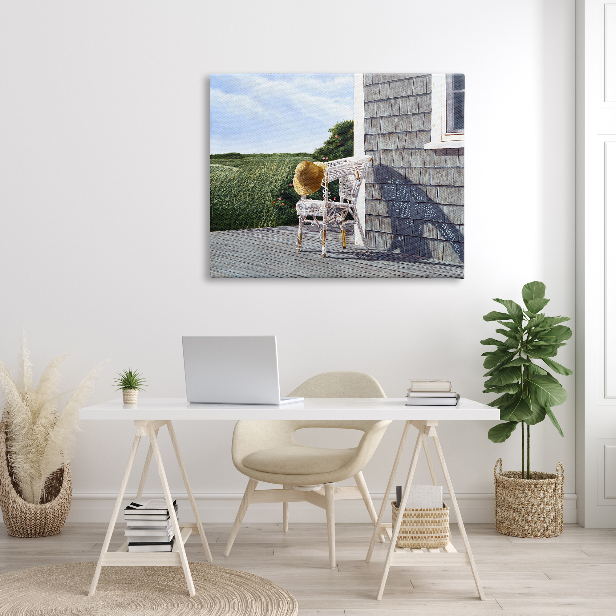 Stupell Industries Seaside Porch Landscape Rural Grassland Hills Painting Gallery Wrapped Canvas Print Wall Art, Design by Tom Mielko