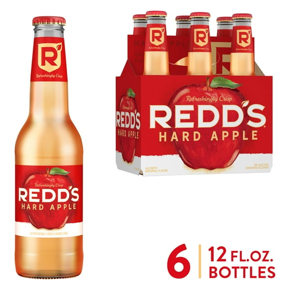 Redd's Hard Apple  Beer, 6 Pack, 12 fl oz Glass Bottles, 5.0% ABV