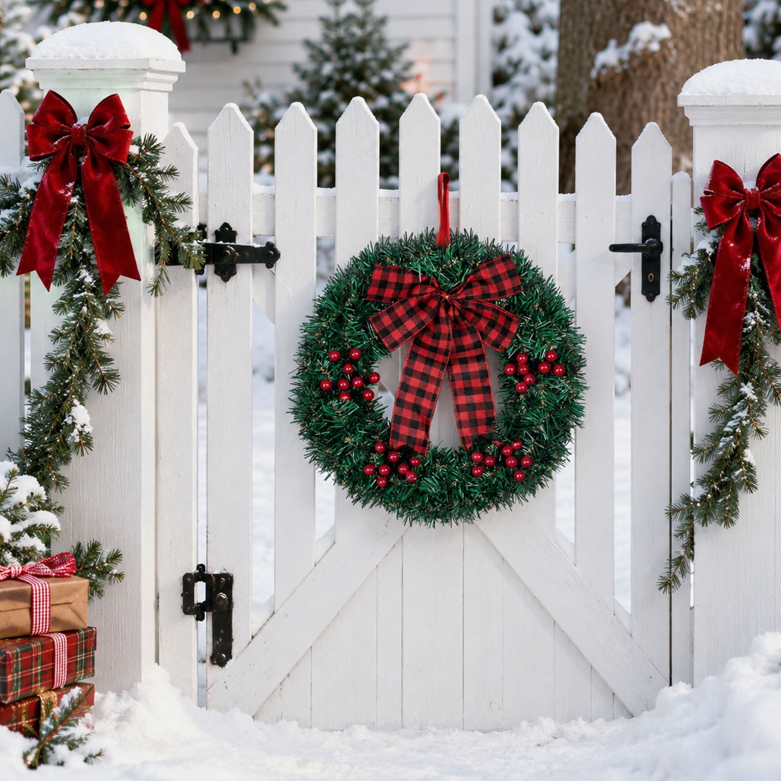 Astoutdoor Set of 3 Solar Christmas Wreaths, 14 in, 210 PVC Tips, 60 Warm White LEDs, 8 Modes, Ground Stake, White