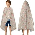 thumbnail image 3 of Beige Princess Unicorn Pattern Hooded Bath Towel，50"x30" for Ages 3 To 12 Kids, Quick Dry Lightweight Soft Microfiber Hood Beach Towel Cover Up for Kids, 3 of 7