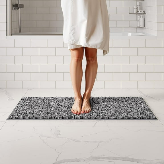 ITSOFT Luxury Chenille Bathroom Runner Mats, Non Slip Absorbent Bathmat, Charcoal Gray, 21" x 47"