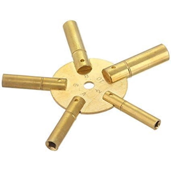 Universal Vintage Clock Winding Key 5 Prong Even Numbers 2 to 10 Brass Clock Key for Winding Clocks