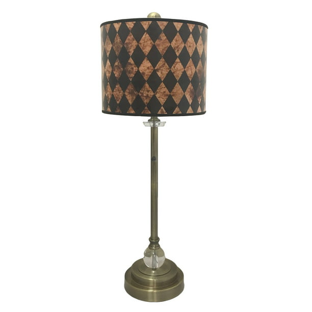 Crystal And Antique Brass Buffet Lamp, Brass Buffet Lamps With Black Shades