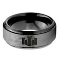 thumbnail image 2 of Tungsten Middle Ages Castle Fortress Band Ring 8mm Men Women Comfort Fit Black Step Bevel Edge Brushed Gray Polished, 2 of 4