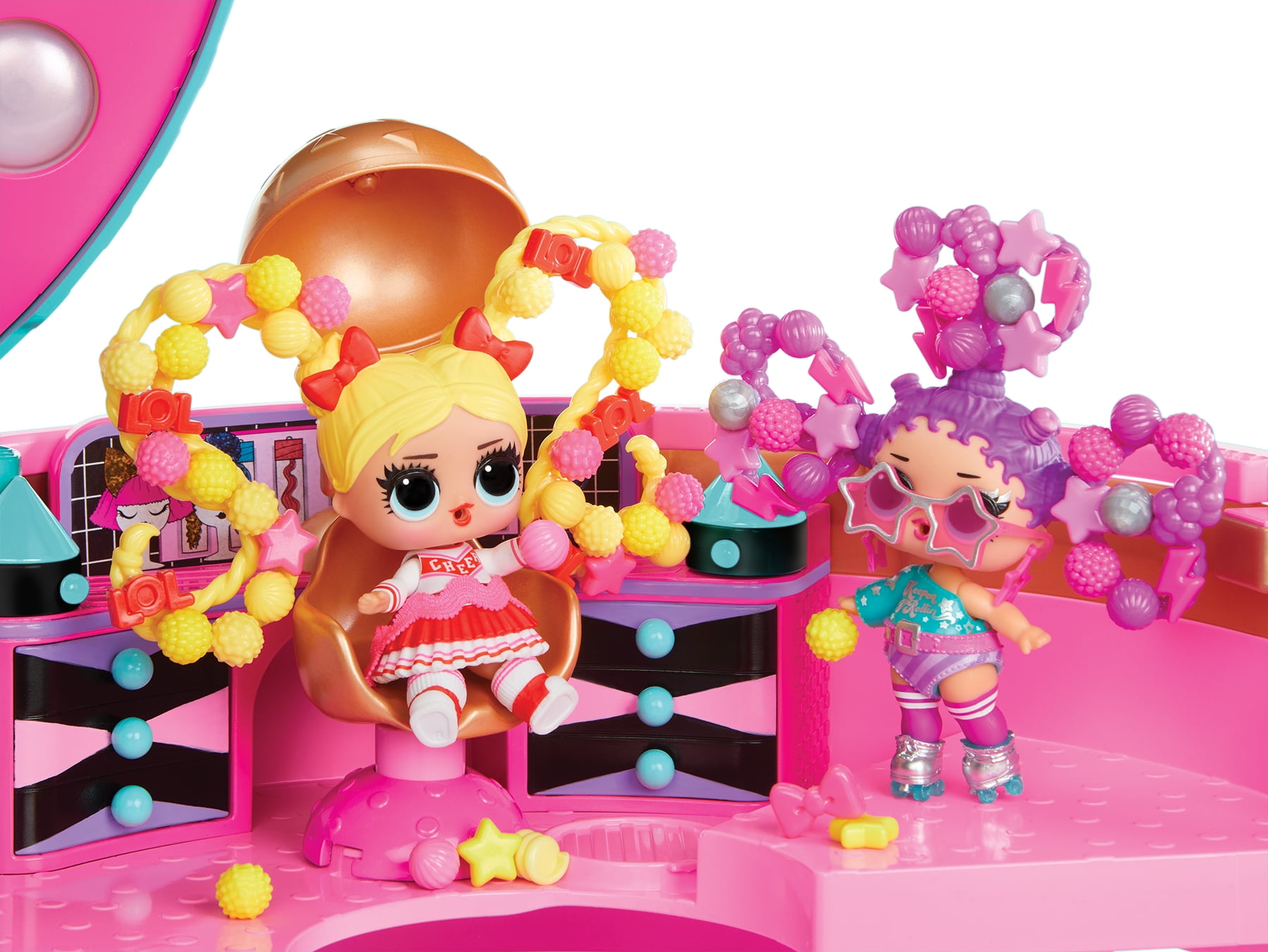 LOL Surprise Hair Beads Salon Playset with Doll, 100 Beads, Hair Ties, Mirrors, Kids Gift Ages 4+