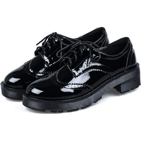 

Womens Low Heel Closed Toe Saddle Sneaker Wingtip Manmade Leather Party Shoes Supportive Brogue Lace up Oxford Shoe-34