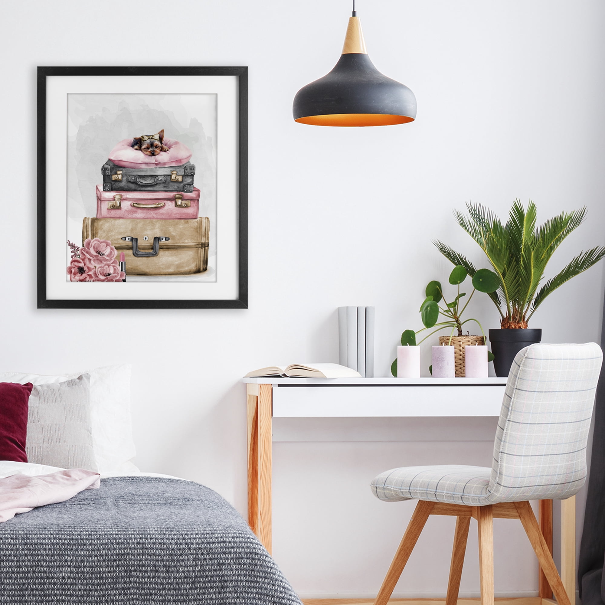 Stupell Industries Sleepy Pup Travel Black Framed Print Under Glass, design by Kim Allen