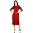 thumbnail image 3 of Bimba Women Red Kurti Solid Tunic 3/4 Sleeve Indian Chic Regular Custom Clothing, 3 of 7
